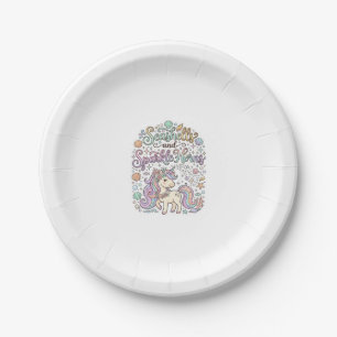 Unicorn Seashells and Sparkle Horns Premium Vector Paper Plate