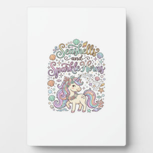 Unicorn Seashells and Sparkle Horns Premium Vector Plaque