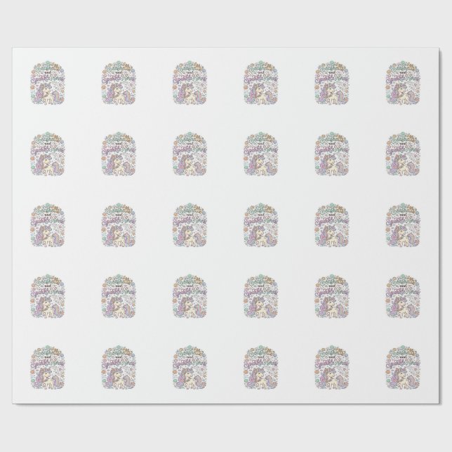 Unicorn Seashells and Sparkle Horns Premium Vector Wrapping Paper (Flat)