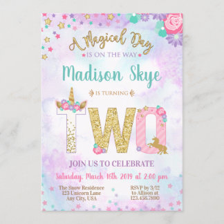 Unicorn Second Birthday Magical Day Invitation