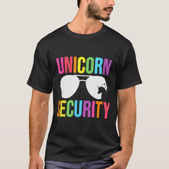 Unicorn Security Birthday Family Halloween Costume T-Shirt (Front)