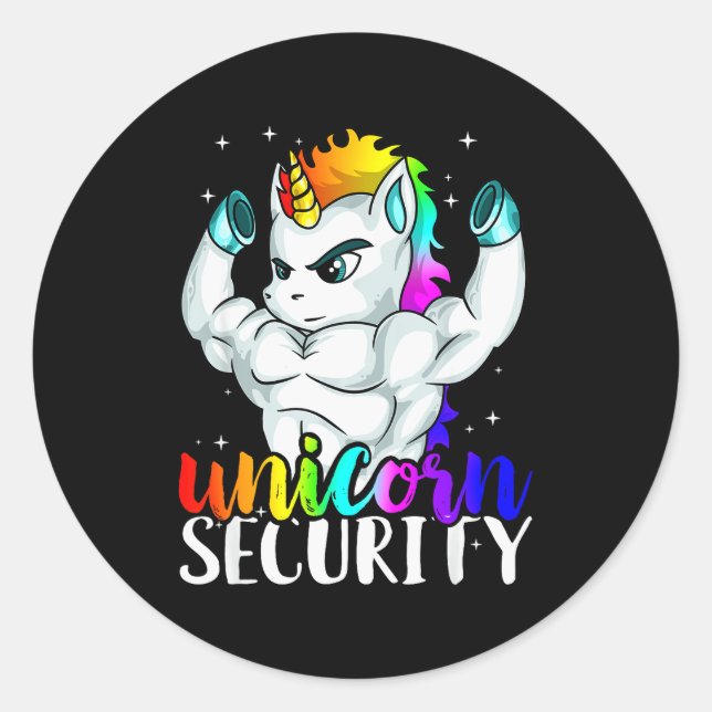 Unicorn Security Squad Muscle Tee Funny Dad Brothe Classic Round Sticker (Front)