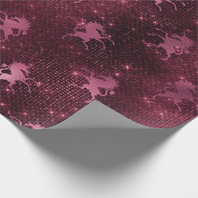Unicorn Sequin Black Spark Marsal Glitter Burgundy Wrapping Paper (Corner)