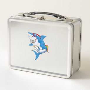 Unicorn Shark Pool Party Shirt Kids Girls Boys Fun Metal Lunch Box