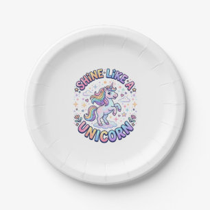 Unicorn Shine Like a Unicorn Graphic Design T-Shir Paper Plate