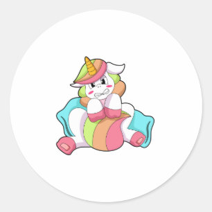 Unicorn Shy with Pillow Classic Round Sticker