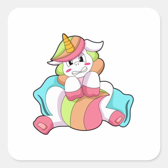 Unicorn Shy with Pillow Square Sticker (Front)