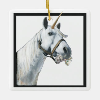 Unicorn side eye ceramic ornament