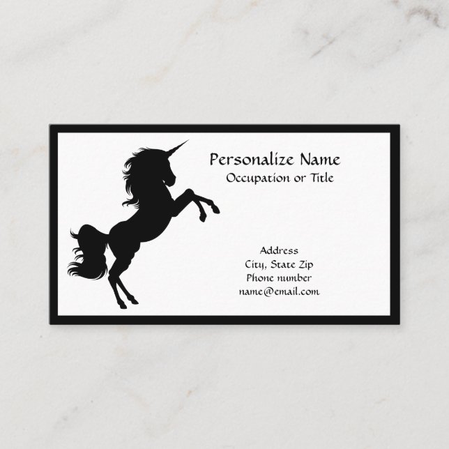 Unicorn Silhouette Black & White Simple Elegance Business Card (Front)