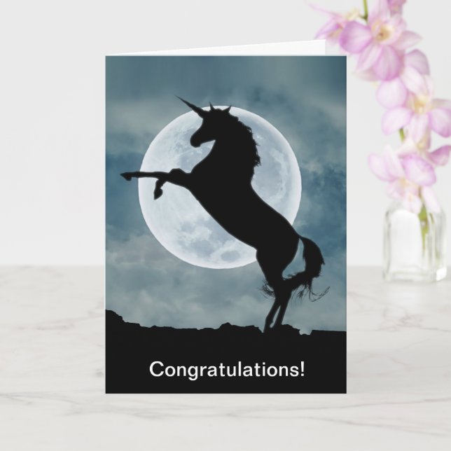 Unicorn Silhouette Full Moon Congratulations Card (Orchid)