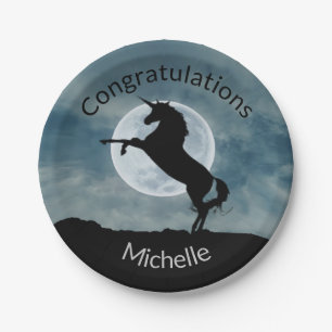 Unicorn Silhouette Full Moon Congratulations Paper Plate