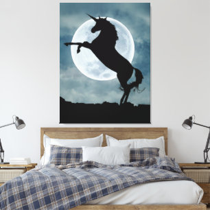 Unicorn Silhouette Full Moon Night Sky Canvas Print