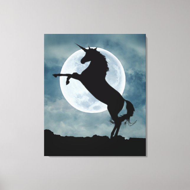 Unicorn Silhouette Full Moon Night Sky Canvas Print (Front)