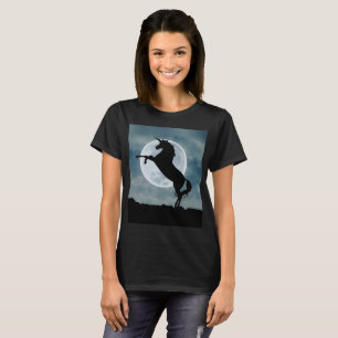 Unicorn Silhouette Full Moon Night Sky Womens T-Shirt