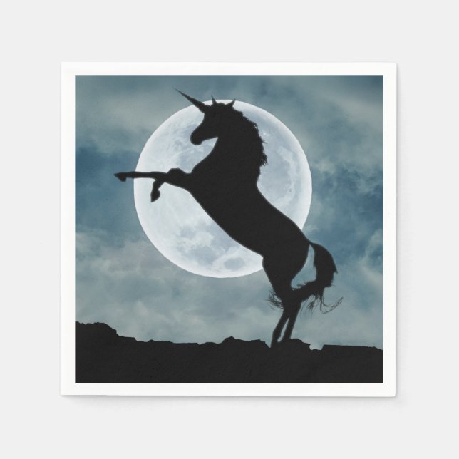Unicorn Silhouette Full Moon Night Sky, ZKOA Napkin (Front)
