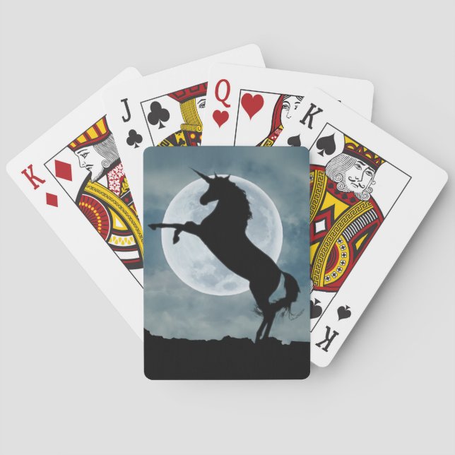 Unicorn Silhouette Full Moon Night Sky, ZKOA Playing Cards (Back)