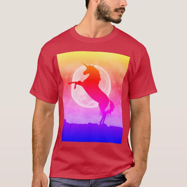 Unicorn Silhouette Full Moon Night Sky, ZKOA T-Shirt (Front)