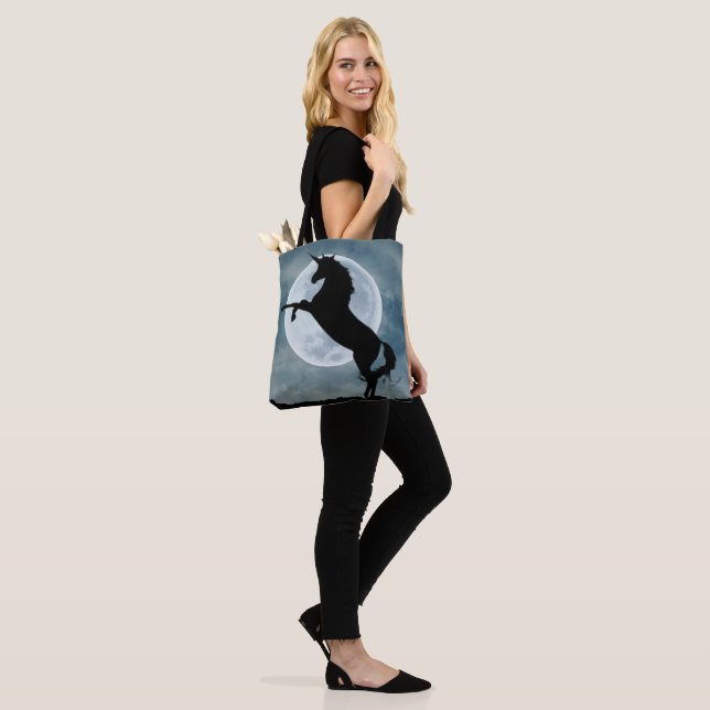 Unicorn Silhouette Full Moon Night Sky, ZKOA Tote Bag (On Model)