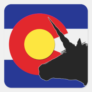 Unicorn Silhouette Over The Colorado Flag Square Sticker
