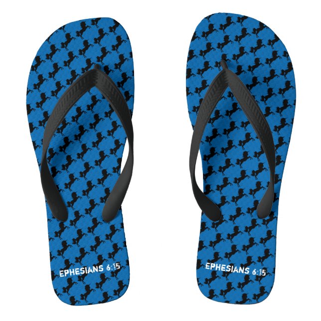 UNICORN Silhouette with Christian Scripture BLUE Flip Flops (Footbed)