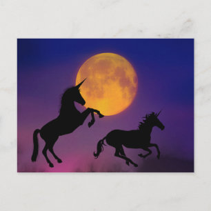 Unicorn Silhouettes Full Moon Postcard