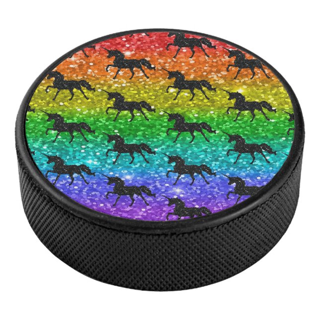 Unicorn Silhoutte Rainbow Glitter LGBTQ Pride Hockey Puck (3/4)