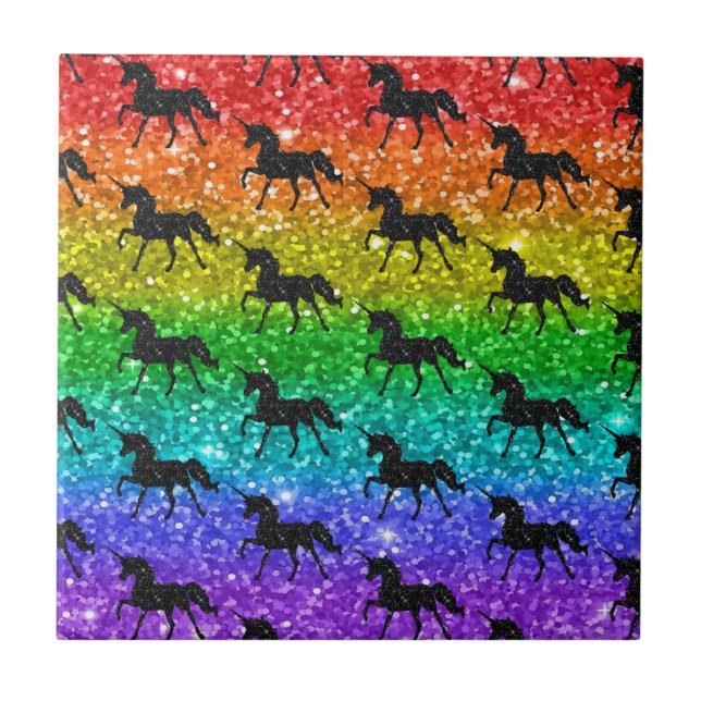 Unicorn Silhoutte Rainbow  Glitter LGBTQ Pride Tile (Front)