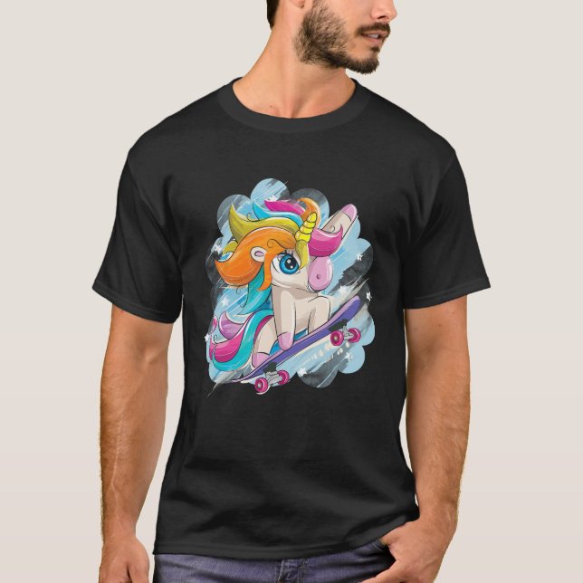 Unicorn Skateboarding Shirt Girls Women Skateboard (Front)
