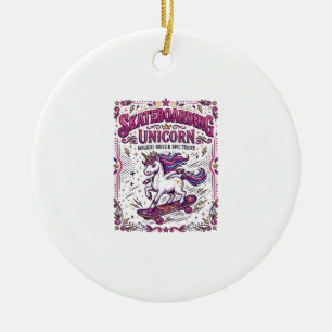 Unicorn Skateboarding Unicorn Stylish White Backgr Ceramic Tree Decoration
