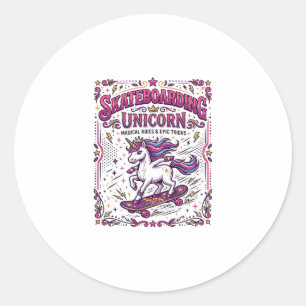 Unicorn Skateboarding Unicorn Stylish White Backgr Classic Round Sticker