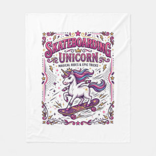 Unicorn Skateboarding Unicorn Stylish White Backgr Fleece Blanket