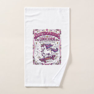 Unicorn Skateboarding Unicorn Stylish White Backgr Hand Towel