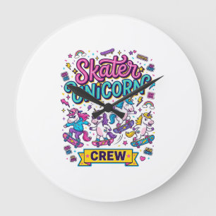 Unicorn Skater Unicorn Crew Retro Style Print on D Large Clock