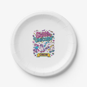 Unicorn Skater Unicorn Crew Retro Style Print on D Paper Plate