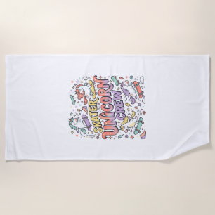 Unicorn Skater Unicorn Crew Whimsical Zazzle Desig Beach Towel