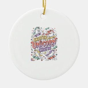 Unicorn Skater Unicorn Crew Whimsical Zazzle Desig Ceramic Tree Decoration
