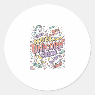 Unicorn Skater Unicorn Crew Whimsical Zazzle Desig Classic Round Sticker