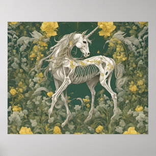 Unicorn Skeleton in the Yellow Flowers Poster