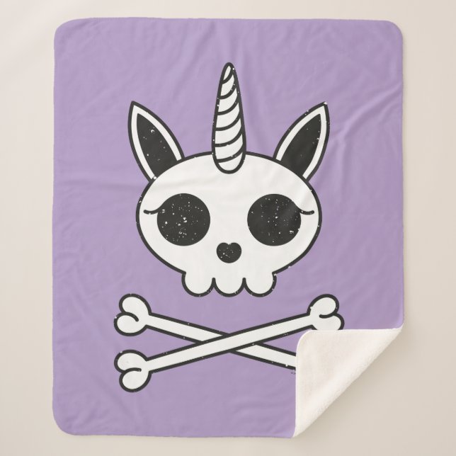Unicorn Skull and Crossbones Sherpa Blanket (Front)