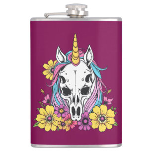 Unicorn Skull Flowers Pastel Goth Soft Grunge Goth Hip Flask