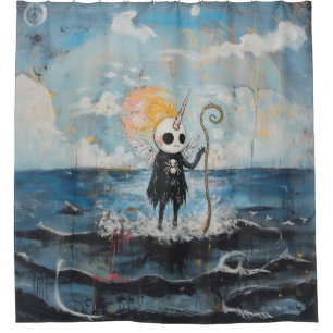 Unicorn Skull Magical Witchy Goth Spider AI Art Shower Curtain