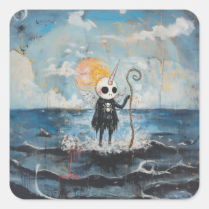 Unicorn Skull Magical Witchy Goth Spider AI Art Square Sticker