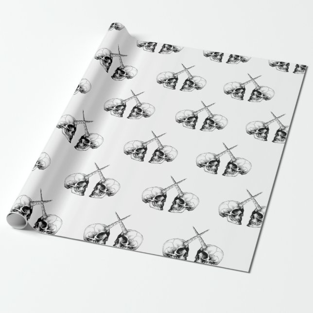UNICORN SKULL WRAPS WRAPPING PAPER (Unrolled)