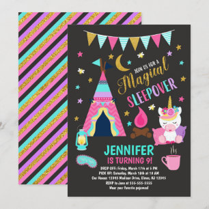 Unicorn Sleepover Party Birthday Invitation