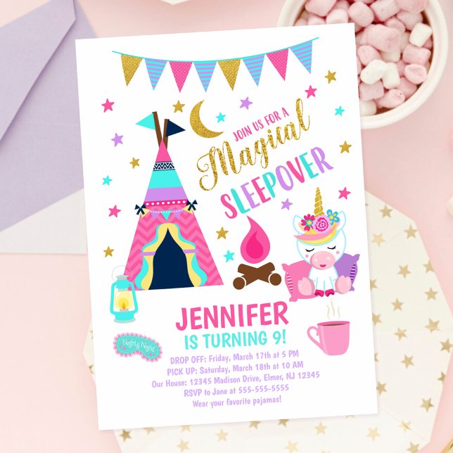 Unicorn Sleepover Party Birthday Invitation (Creator Uploaded)