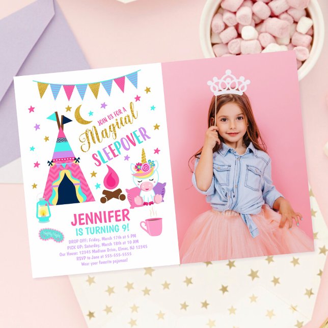 Unicorn Sleepover Party Birthday Invitation (Creator Uploaded)