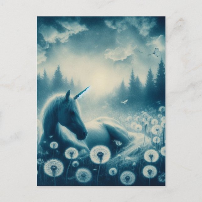 Unicorn Sleeps in Dandylions Postcard (Front)