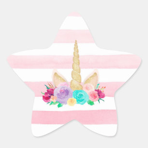Unicorn Sleepy Floral Star Stickers