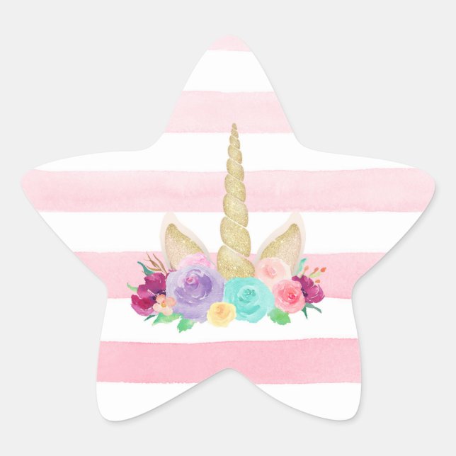 Unicorn Sleepy Floral Star Stickers (Front)