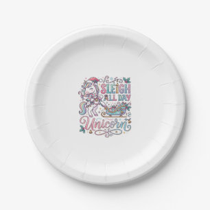 Unicorn Sleigh All Day Unicorn Adorable Sticker an Paper Plate